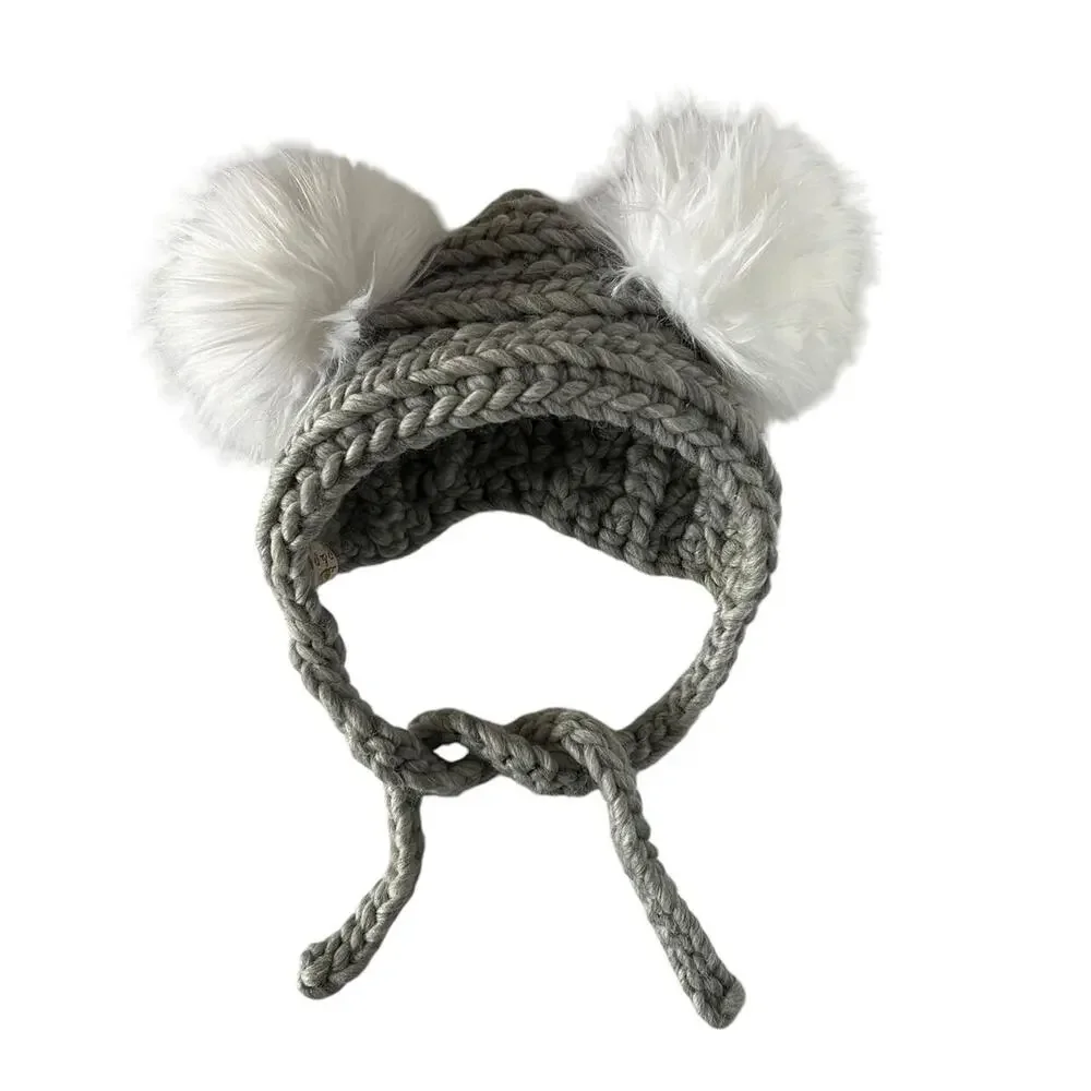 Pine & Poppy Gray Wool Pompom Bonnet